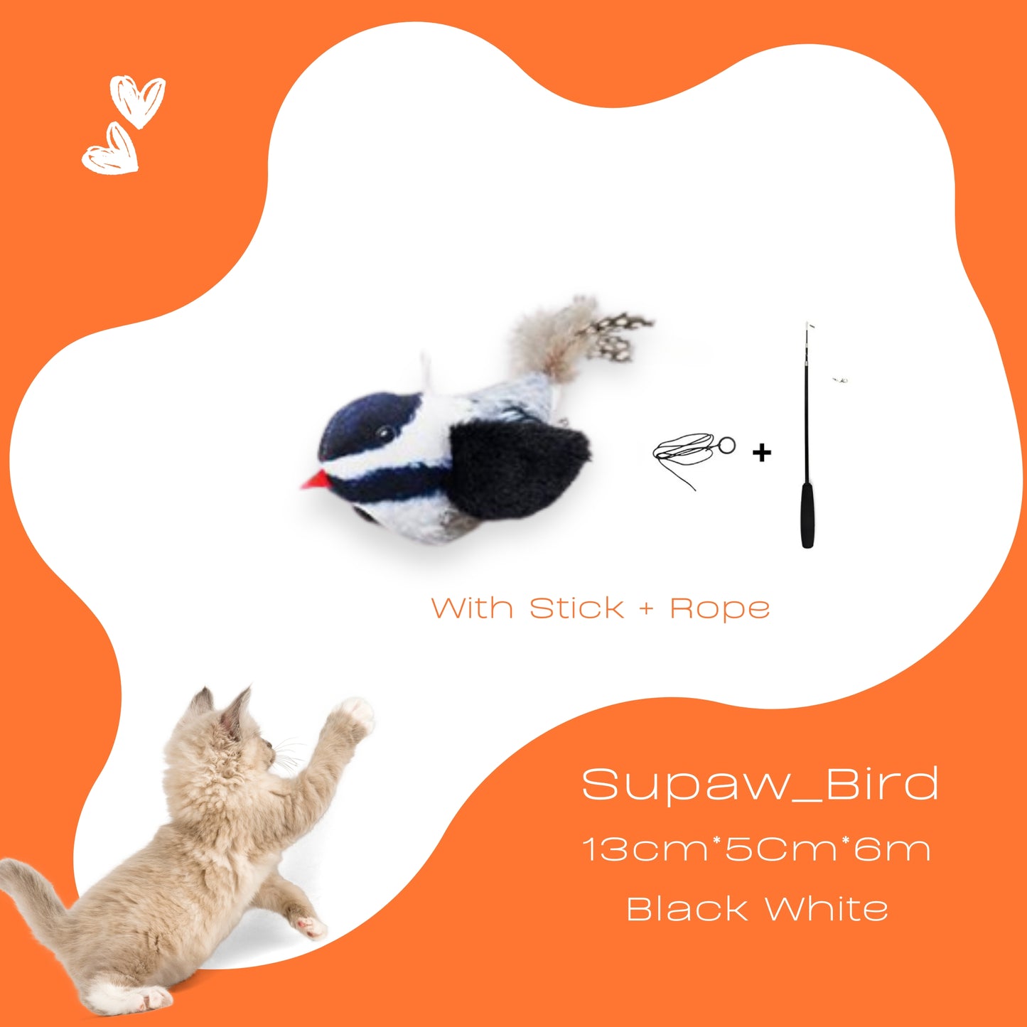 Happy cat playing with chirping bird toy from the Meow Fusion Pack