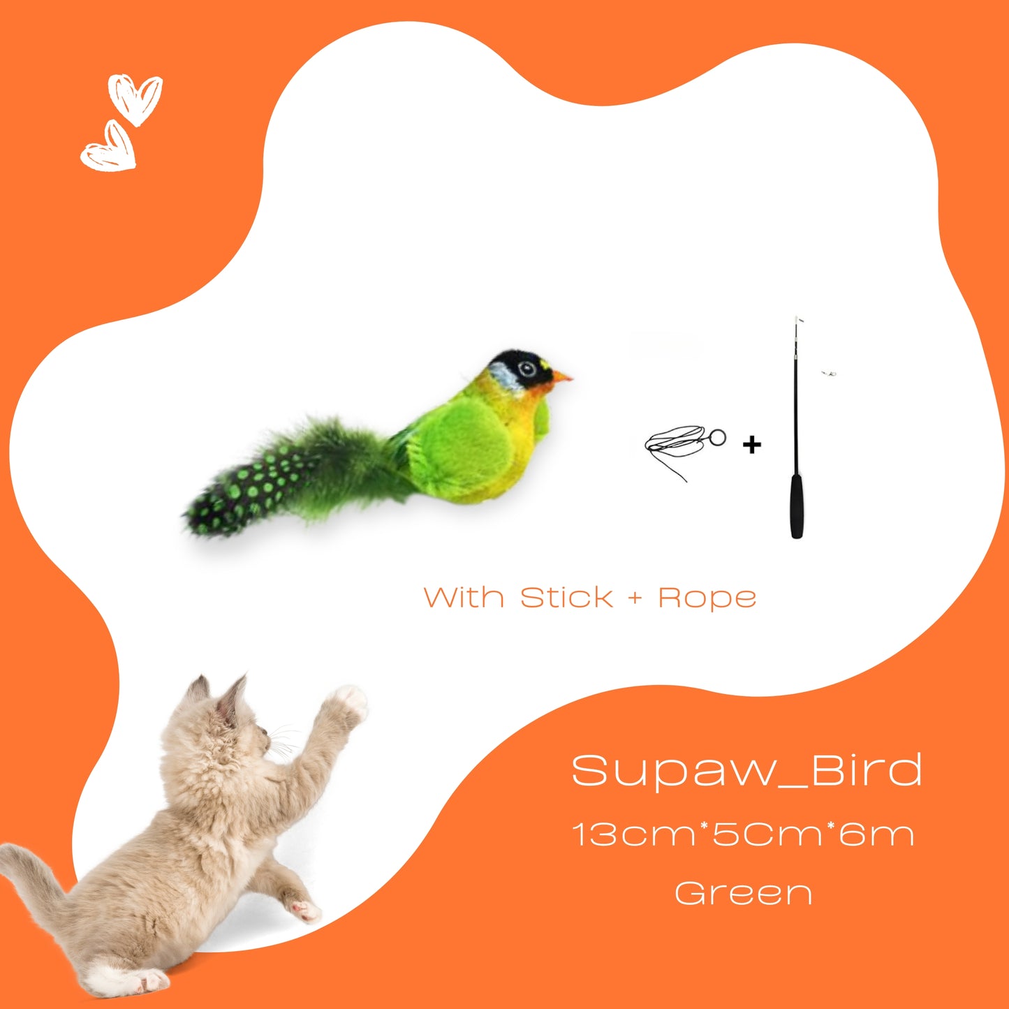 Happy cat playing with chirping bird toy from the Meow Fusion Pack