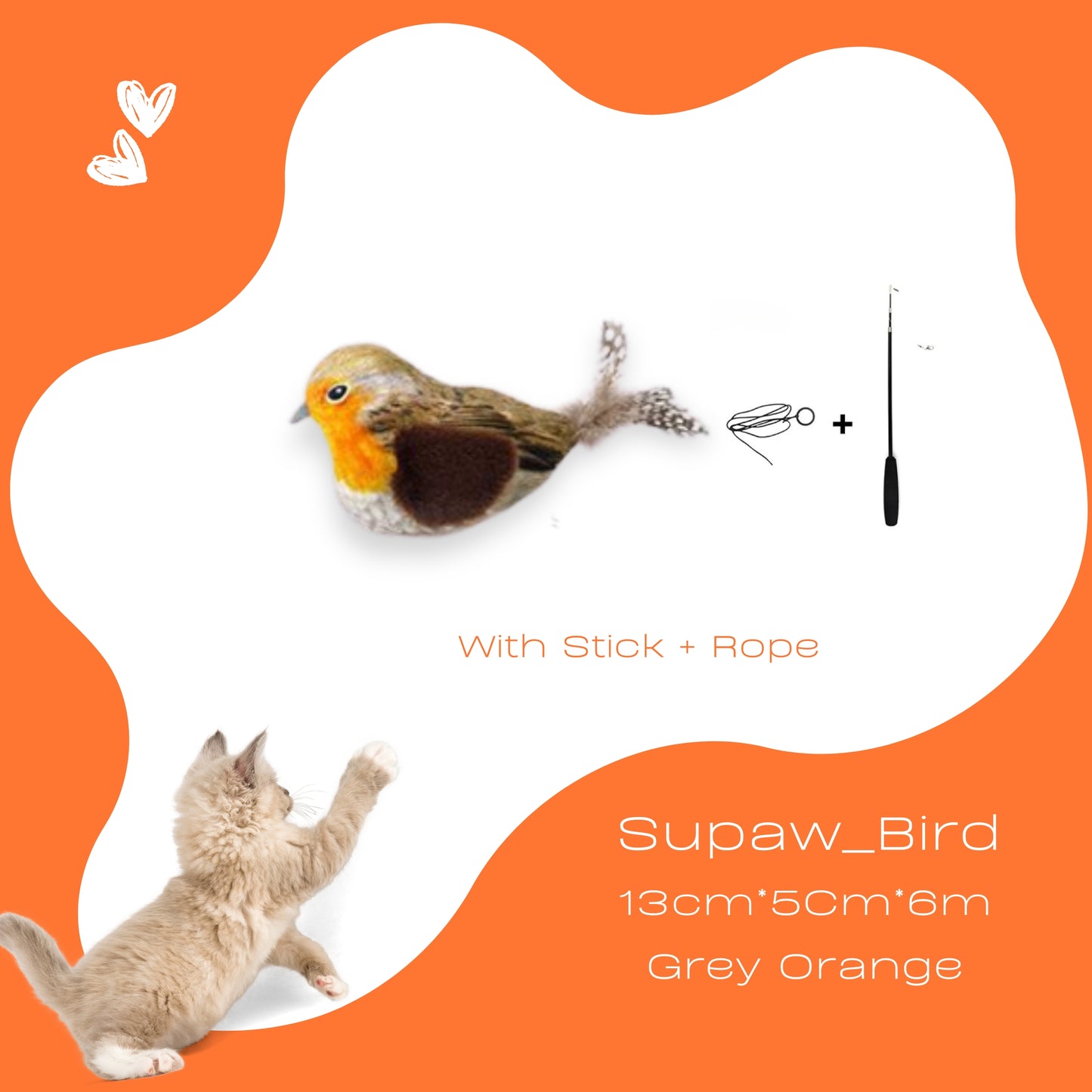 Happy cat playing with chirping bird toy from the Meow Fusion Pack