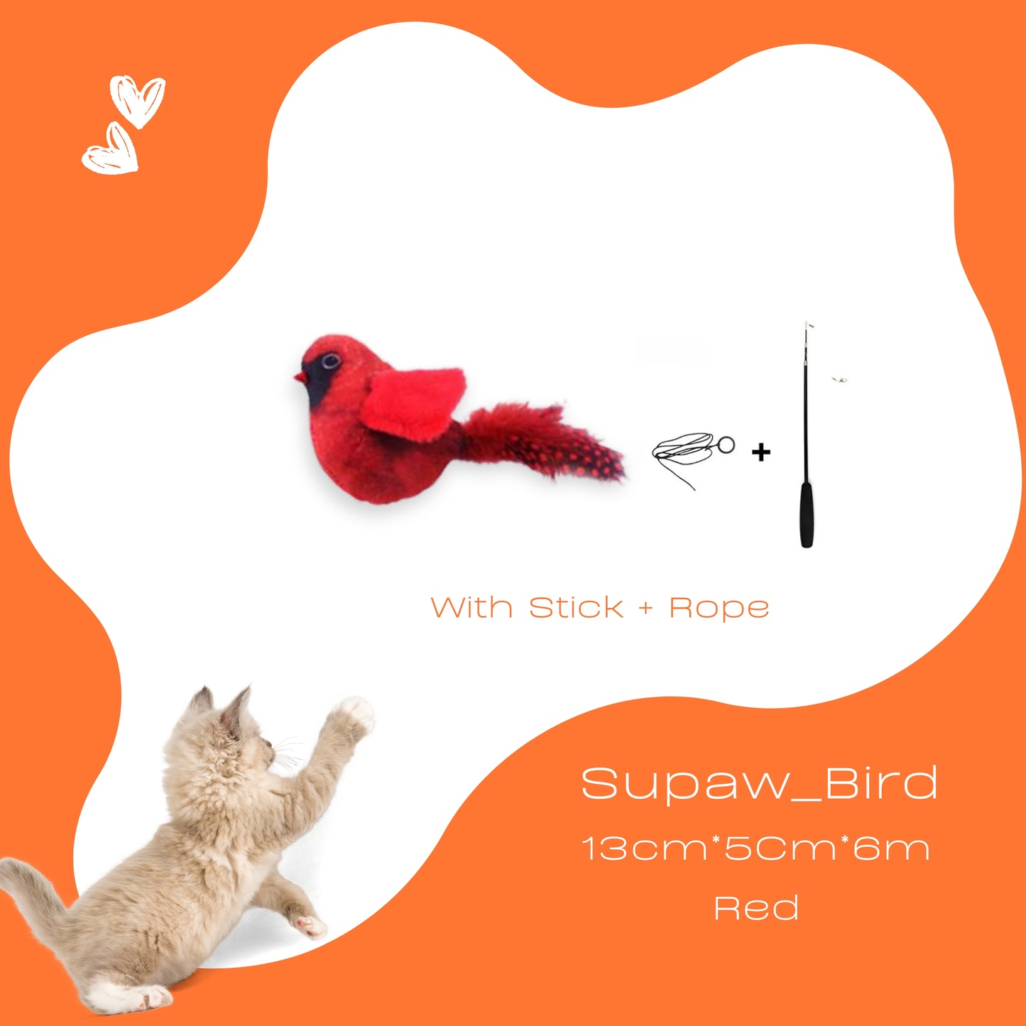 Happy cat playing with chirping bird toy from the Meow Fusion Pack