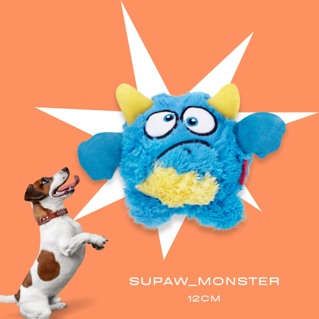Colorful squeaky monster plush toy for dogs, designed for fun chewing and cuddling