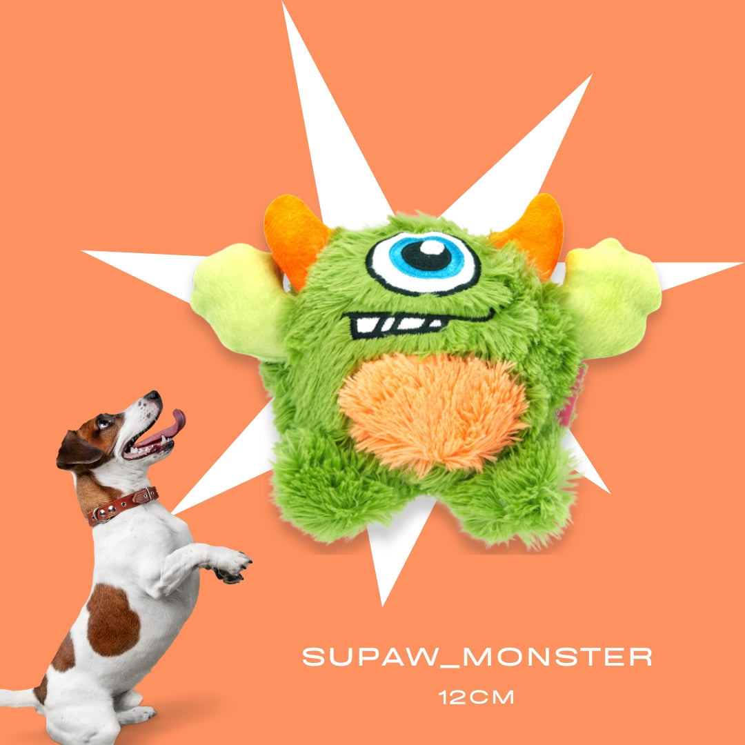 Colorful squeaky monster plush toy for dogs, designed for fun chewing and cuddling