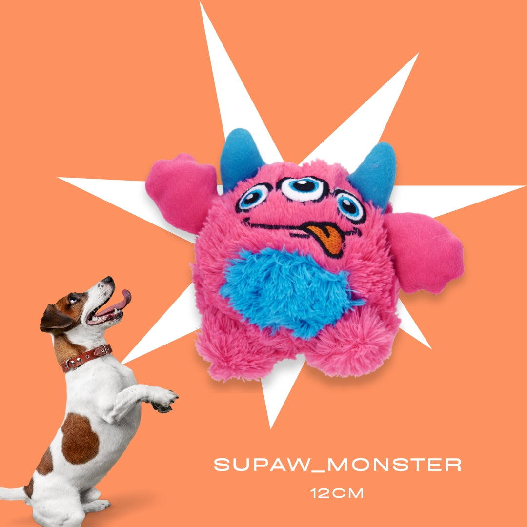 Colorful squeaky monster plush toy for dogs, designed for fun chewing and cuddling
