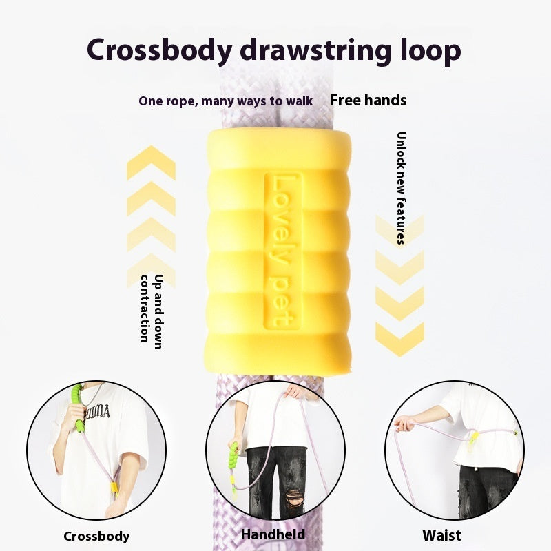 Model demonstrating hands-free cross-body style using the TAGOON multi-use leash