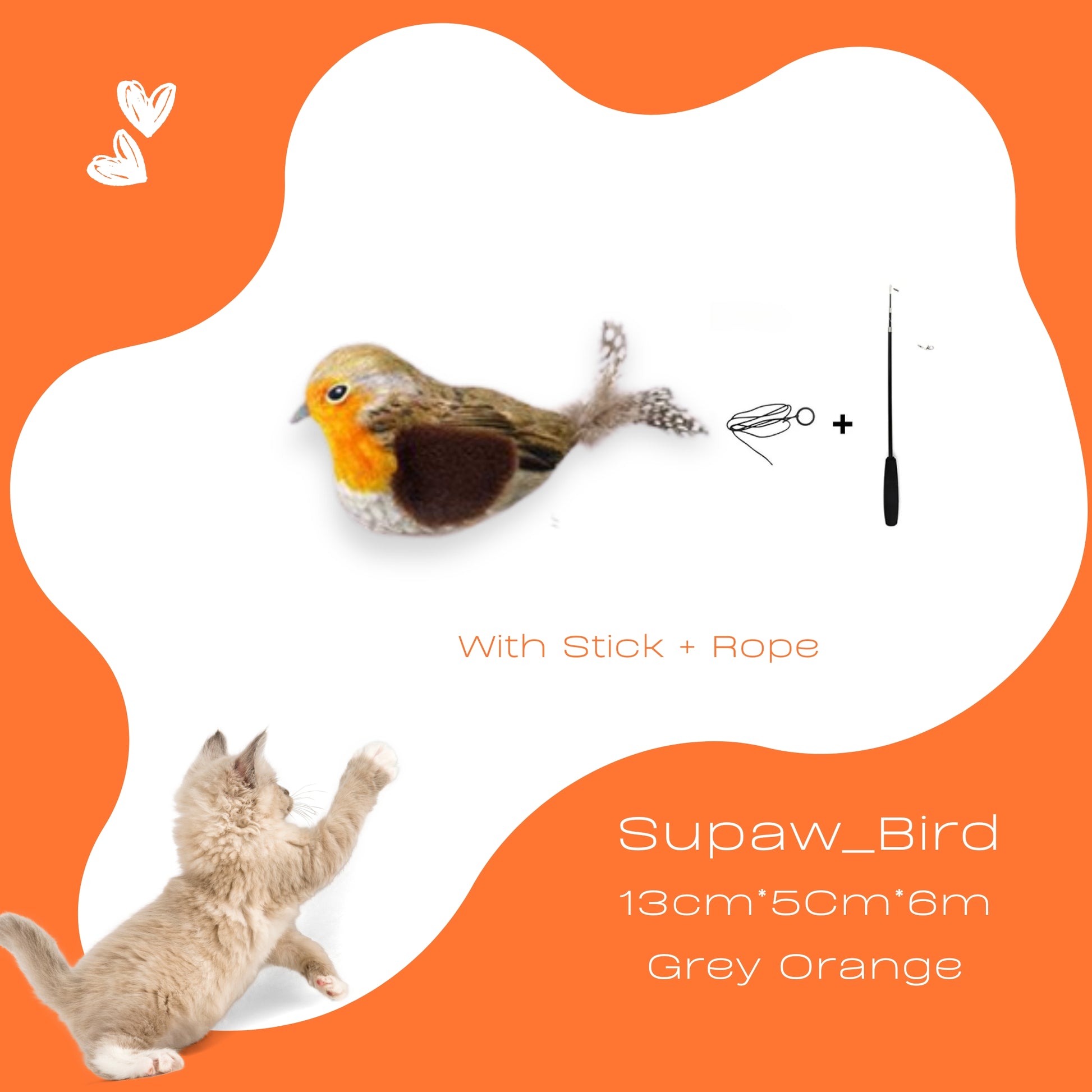 Happy cat playing with chirping bird toy from the Meow Fusion Pack