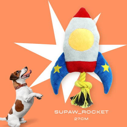 Durable rocket-shaped rope toy for tug-of-war and teeth cleaning