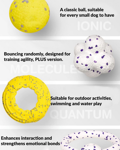 ActivePaw Adventure Duo features: bouncy, floating, interactive chew and fetch play