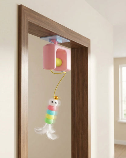 ActivePaw DoorDrop Yo-Yo attached to a door frame for automatic solo cat play