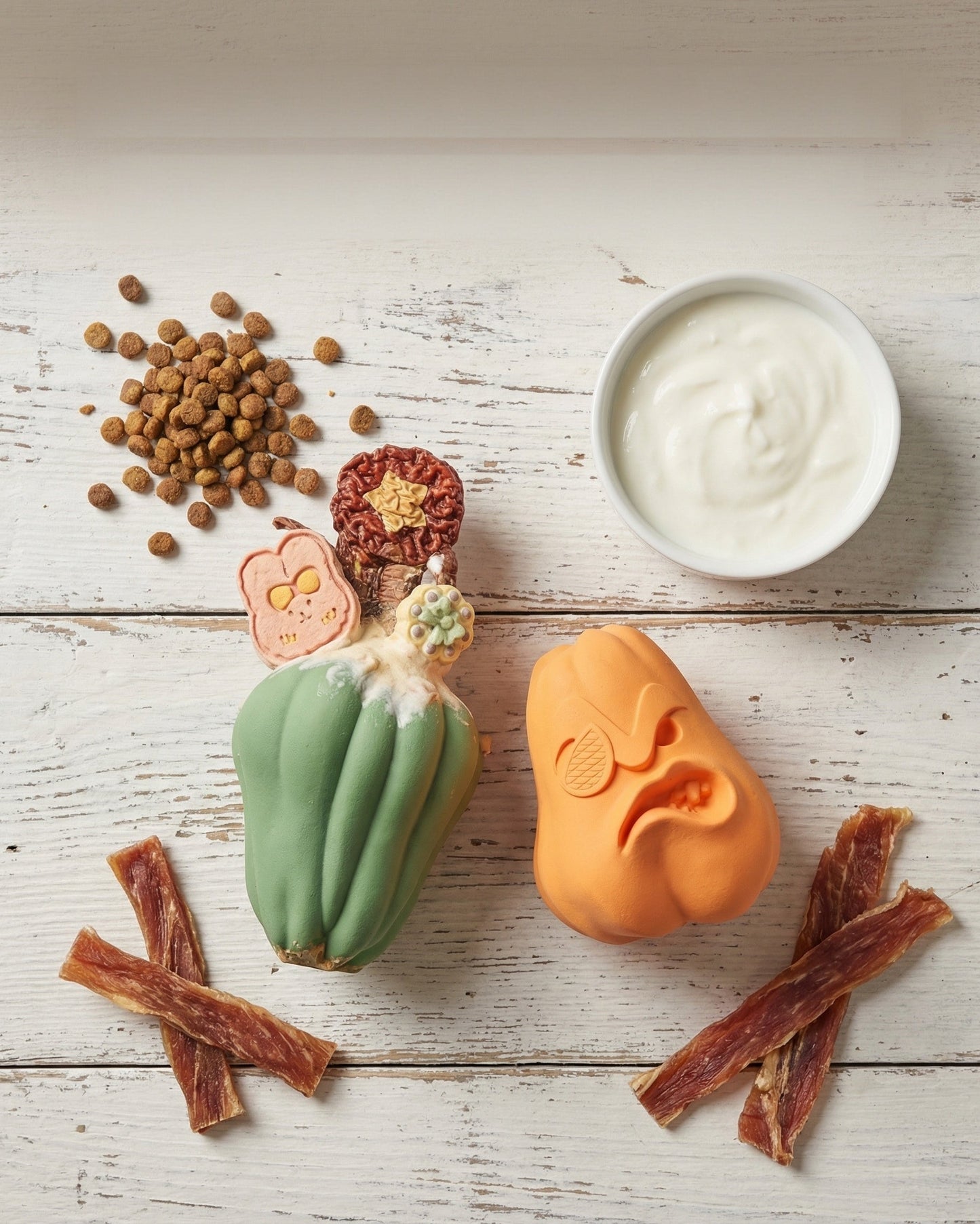 ActivePaw Snack Puzzle Tumbler shown with pet treats and kibble for treat-dispensing slow feeder play