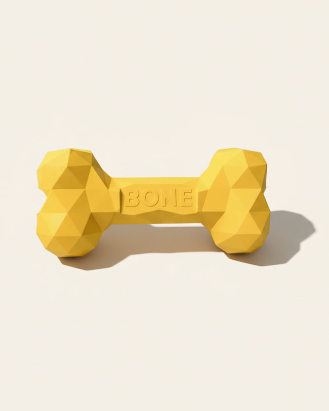 ChewFlex Diamond Bone textured dog chew toy in yellow, product photo