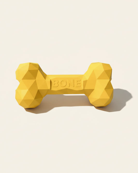 ChewFlex Diamond Bone textured dog chew toy in yellow, product photo