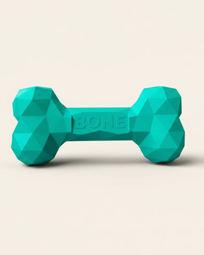 ChewFlex Diamond Bone dog chew toy in teal color, textured surface design