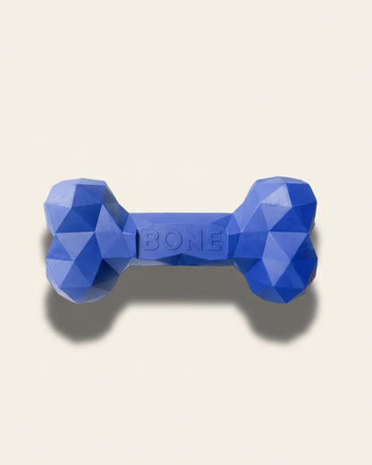 ChewFlex Diamond Bone dog chew toy in blue color, textured surface design