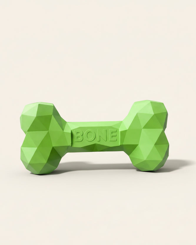ChewFlex Diamond Bone dog chew toy in green color, textured surface design