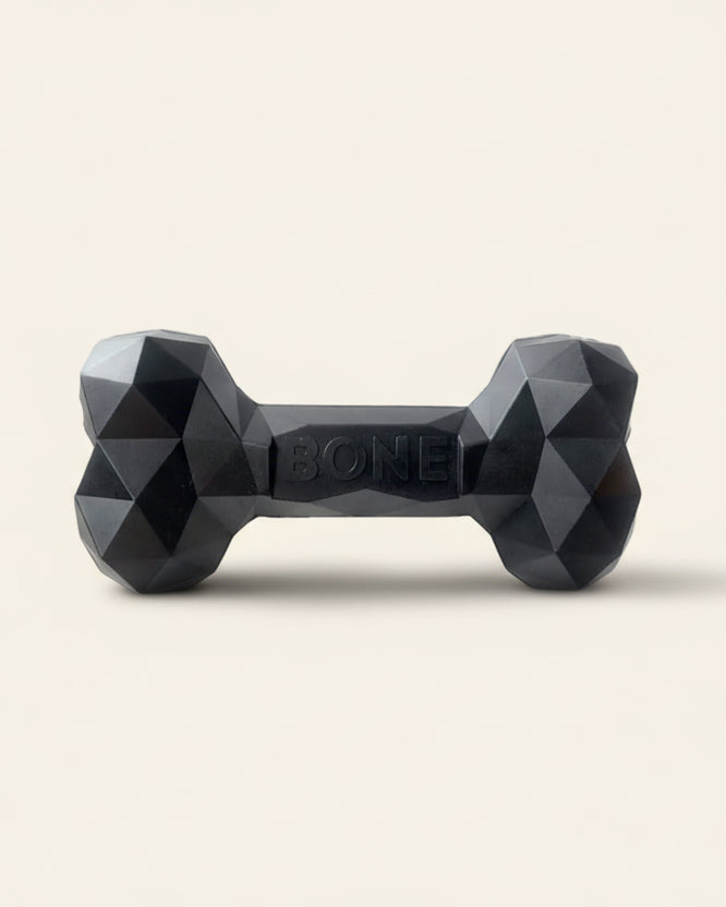 ChewFlex Diamond Bone dog chew toy in black color, textured surface design