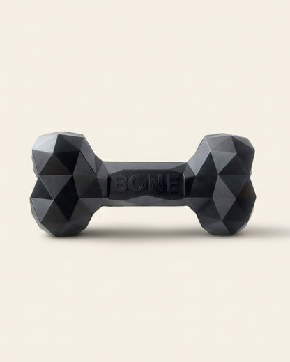 ChewFlex Diamond Bone dog chew toy in black color, textured surface design