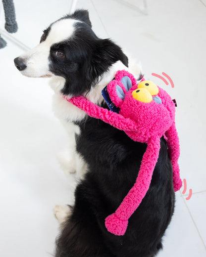 SoftPals Floppy Tug plush dog toy front view in pink with long tug legs