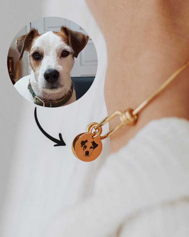 Still With Me portrait bracelet showing custom pet portrait charm detail