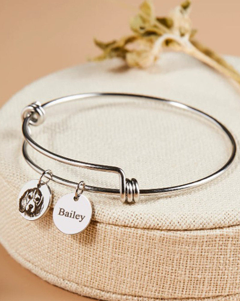 Still With Me portrait bracelet in silver tone with custom pet charm