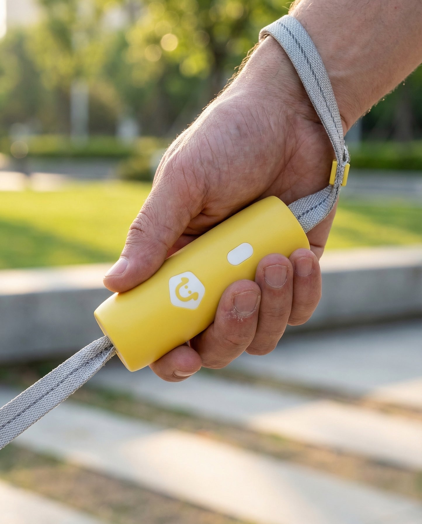 Close-up of UrbanStride QuickLock Stretch Leash ergonomic grip and wrist loop