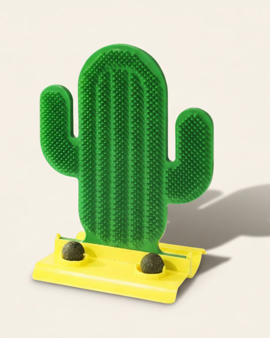 WhiskerBloom Cactus Oasis cactus-shaped cat self-grooming brush toy with stable base