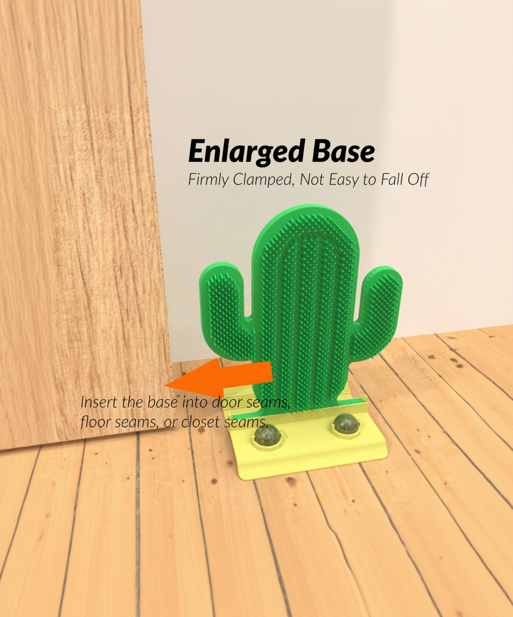 WhiskerBloom Cactus Oasis enlarged base design for stability during cat grooming play