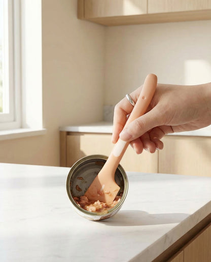 WhiskerBloom Can-Ready Spoon lifting a pull-tab can lid for easy opening