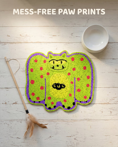 WhiskerBloom Litter Lock Mat print styles shown as mess-free paw-friendly designs